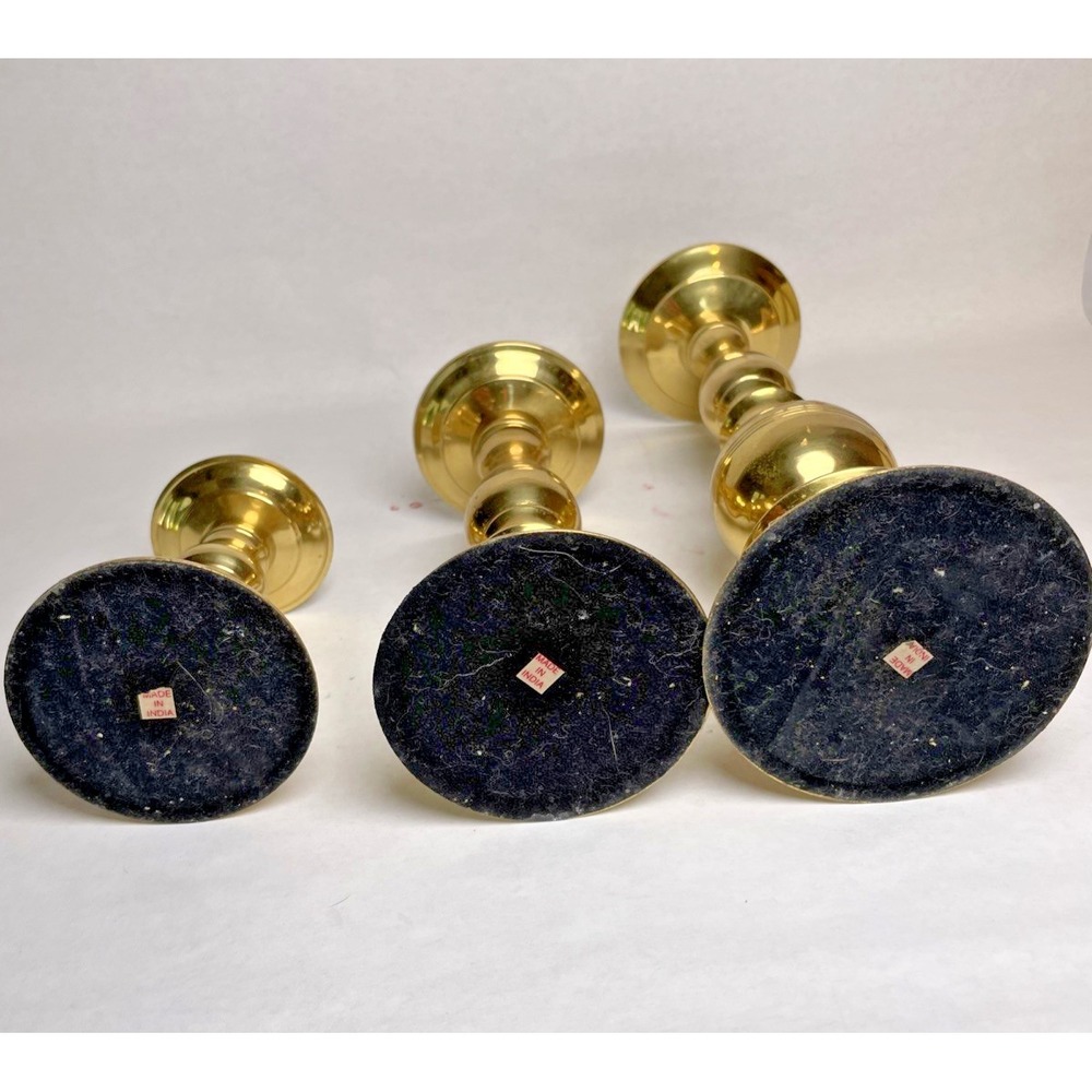 Vintage Brass Graduated Candlestick Holders Set of 3 Taper Mid Century Decor - Picture 7 of 9